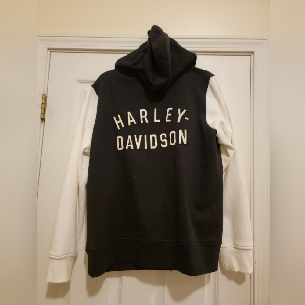 Harley-Davidson Black Back White Sleeves Zip-front Hoodie Jacket